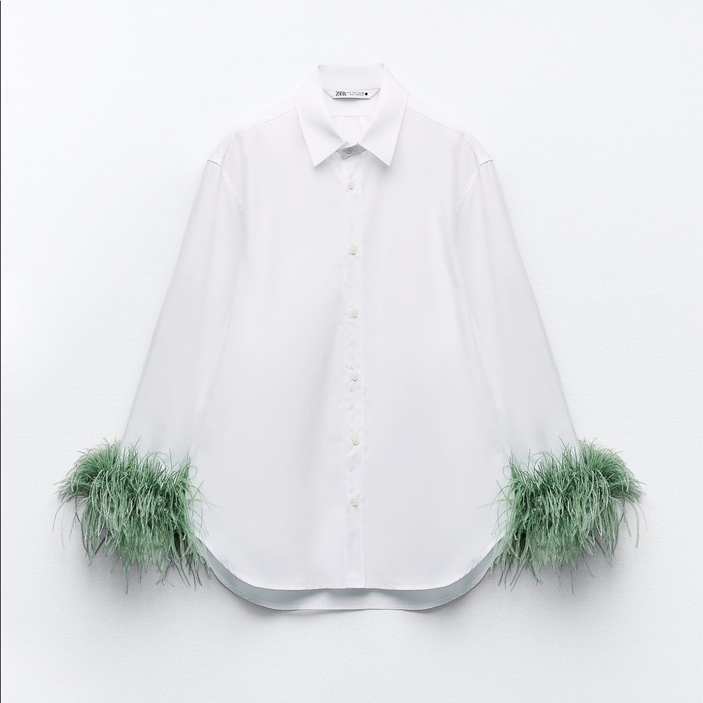 Zara POPLIN SHIRT WITH FEATHERS